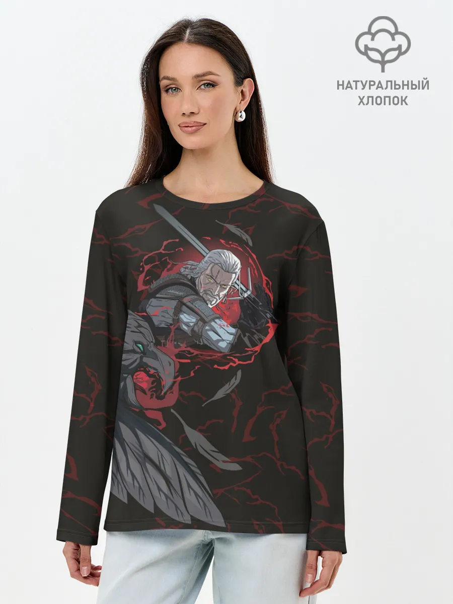 Лонгслив женский. Хлопок / Кровь дракона и смелый Ведьмак