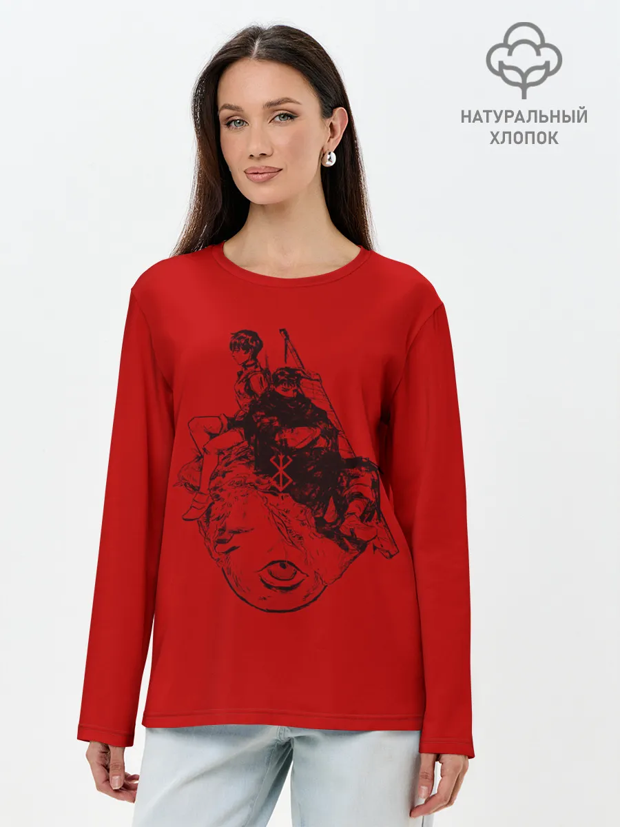 Лонгслив женский. Хлопок / БЕРСЕРК КАСКА И БЕХЕЛИТ КРАСНЫЙ