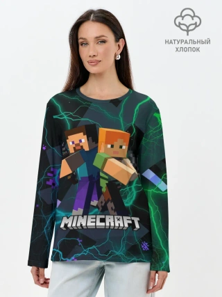 Лонгслив женский. Хлопок / Молнии Майнкрафт