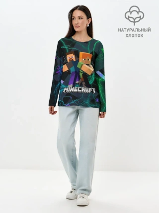 Лонгслив женский. Хлопок / Молнии Майнкрафт
