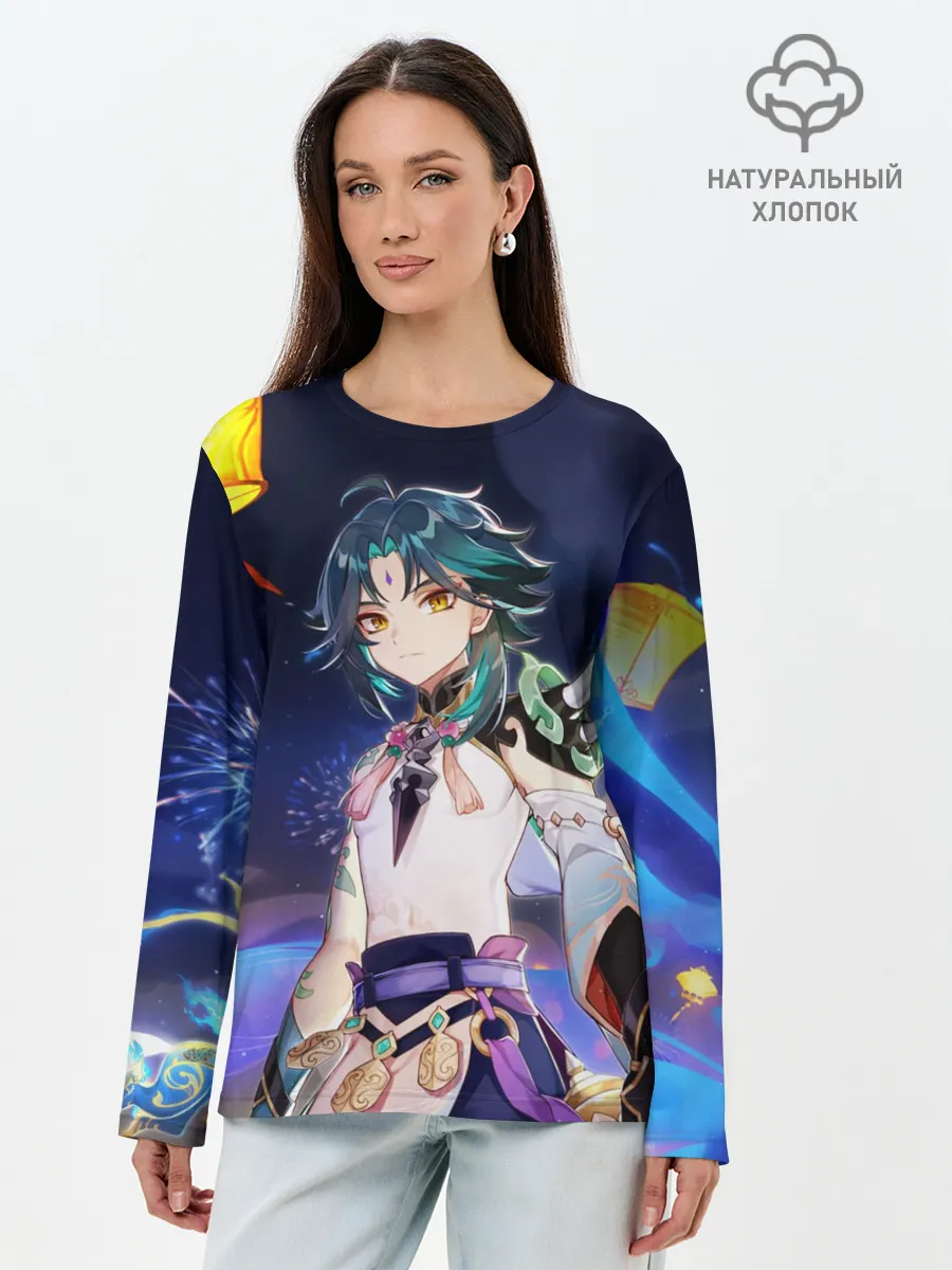 Лонгслив женский. Хлопок / Сяо, Genshin Impact