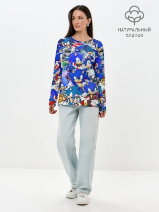 Лонгслив женский. Хлопок / SONIC СИНИЙ ЁЖ СОНИК