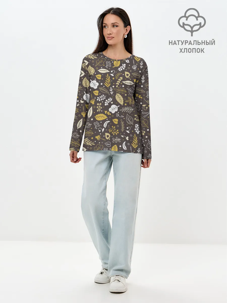 Лонгслив женский. Хлопок / Осенние листья и ягодки