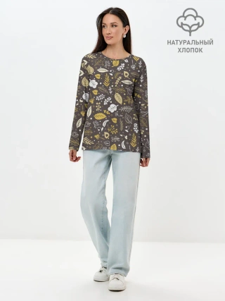 Лонгслив женский. Хлопок / Осенние листья и ягодки