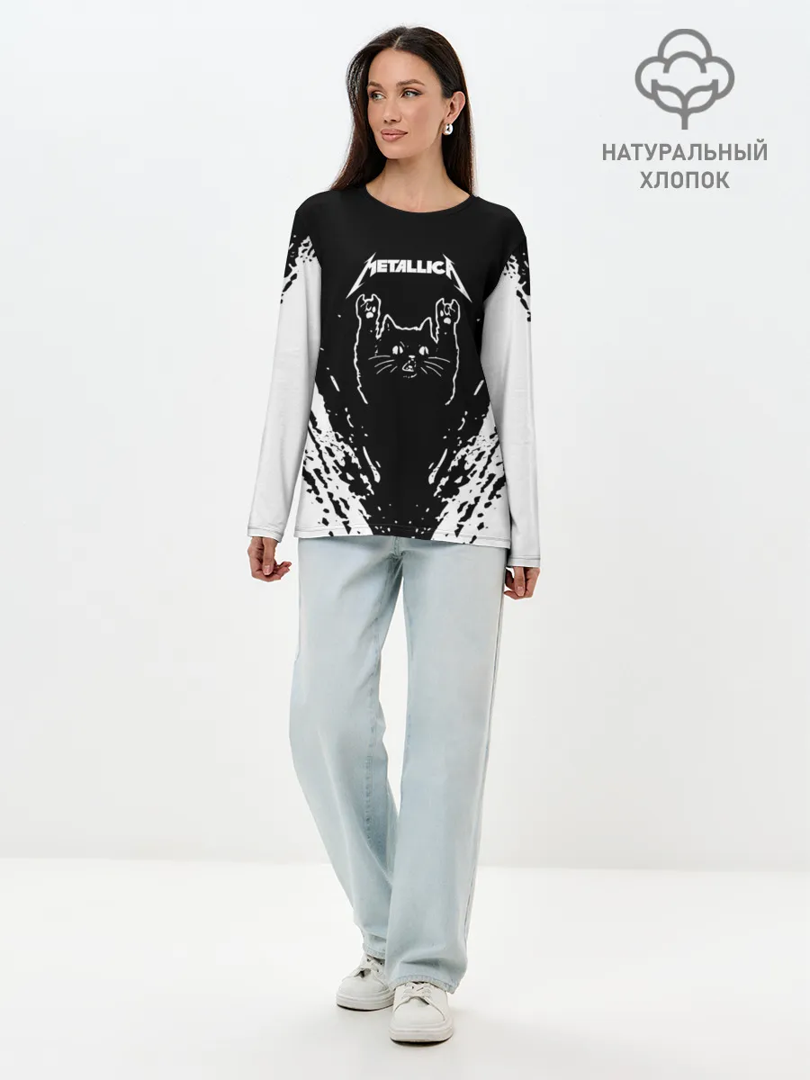 Лонгслив женский. Хлопок / Мяуталлика / Meowtallica.