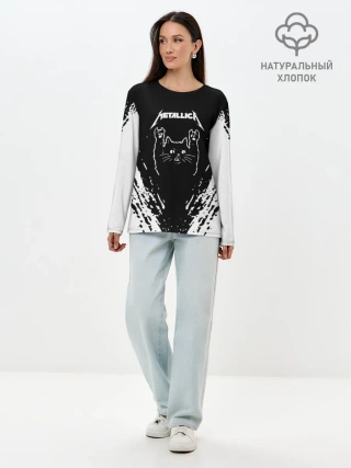 Лонгслив женский. Хлопок / Мяуталлика / Meowtallica.