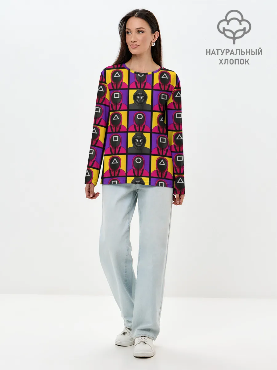 Лонгслив женский. Хлопок / ИГРА В КАЛЬМАРА / ОХРАНА / ВЕДУЩИЙ