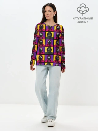 Лонгслив женский. Хлопок / ИГРА В КАЛЬМАРА / ОХРАНА / ВЕДУЩИЙ