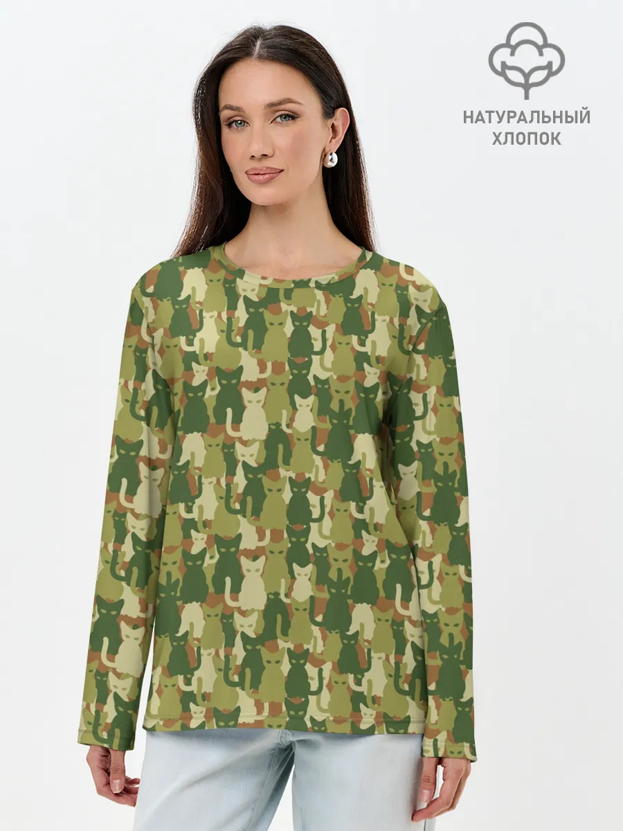 Лонгслив женский. Хлопок / Кошки