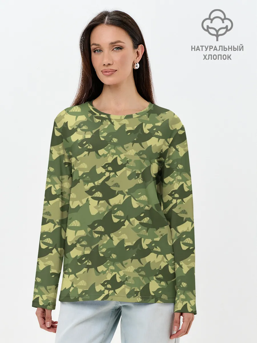 Лонгслив женский. Хлопок / Акулы