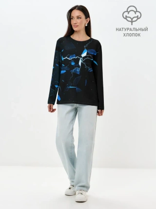 Лонгслив женский. Хлопок / Осколки стекла и молния