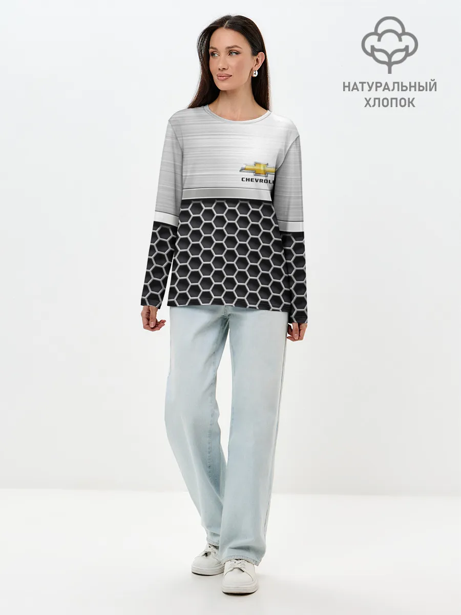 Лонгслив женский. Хлопок / Шевроле | Стальная решетка