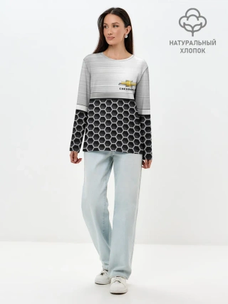 Лонгслив женский. Хлопок / Шевроле | Стальная решетка