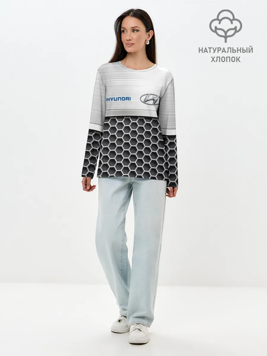 Лонгслив женский. Хлопок / Hyundai | Стальная решетка