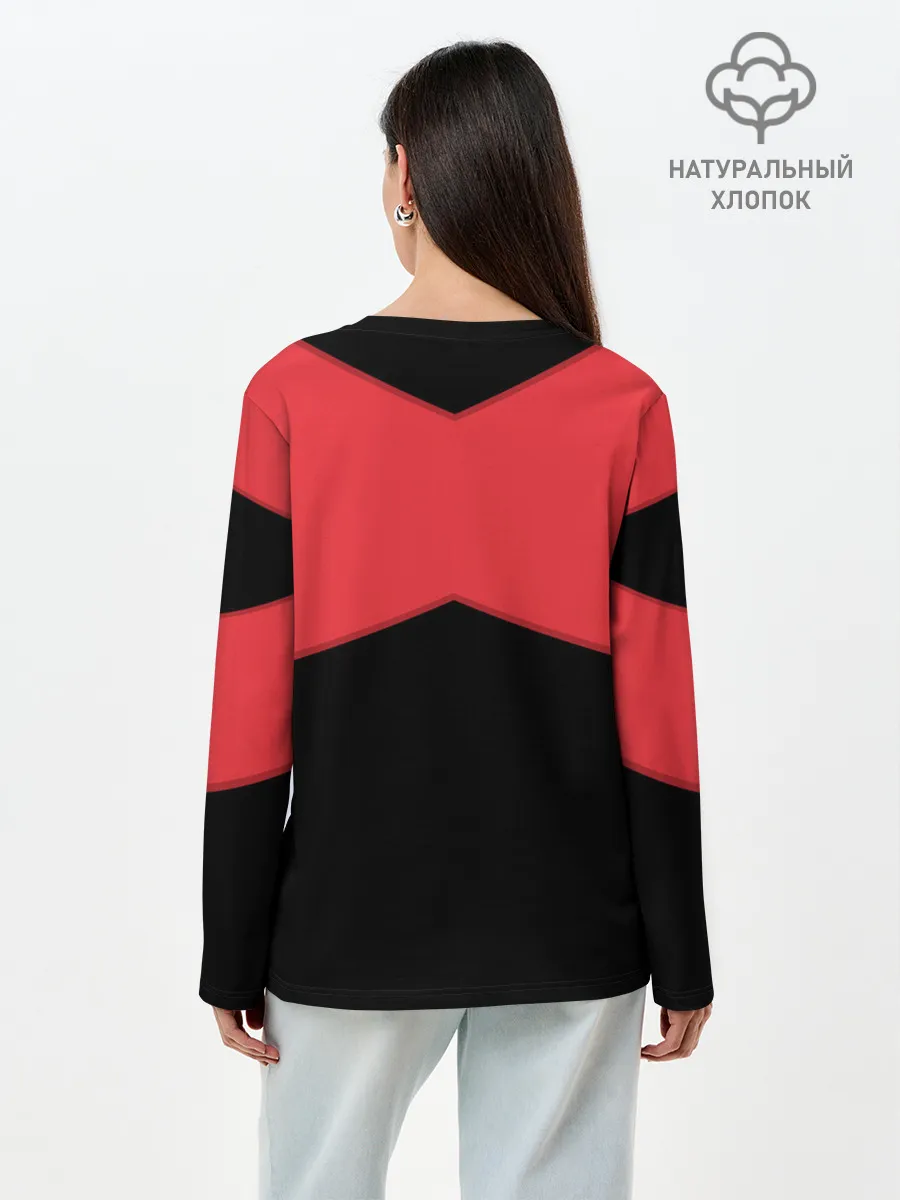 Лонгслив женский. Хлопок / ГЕОМЕТРИЯ МИНИМАЛИЗМ | КРАСНЫЕ ПОЛОСЫ