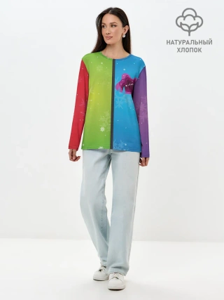 Лонгслив женский. Хлопок / Цветное рождество Snowflake