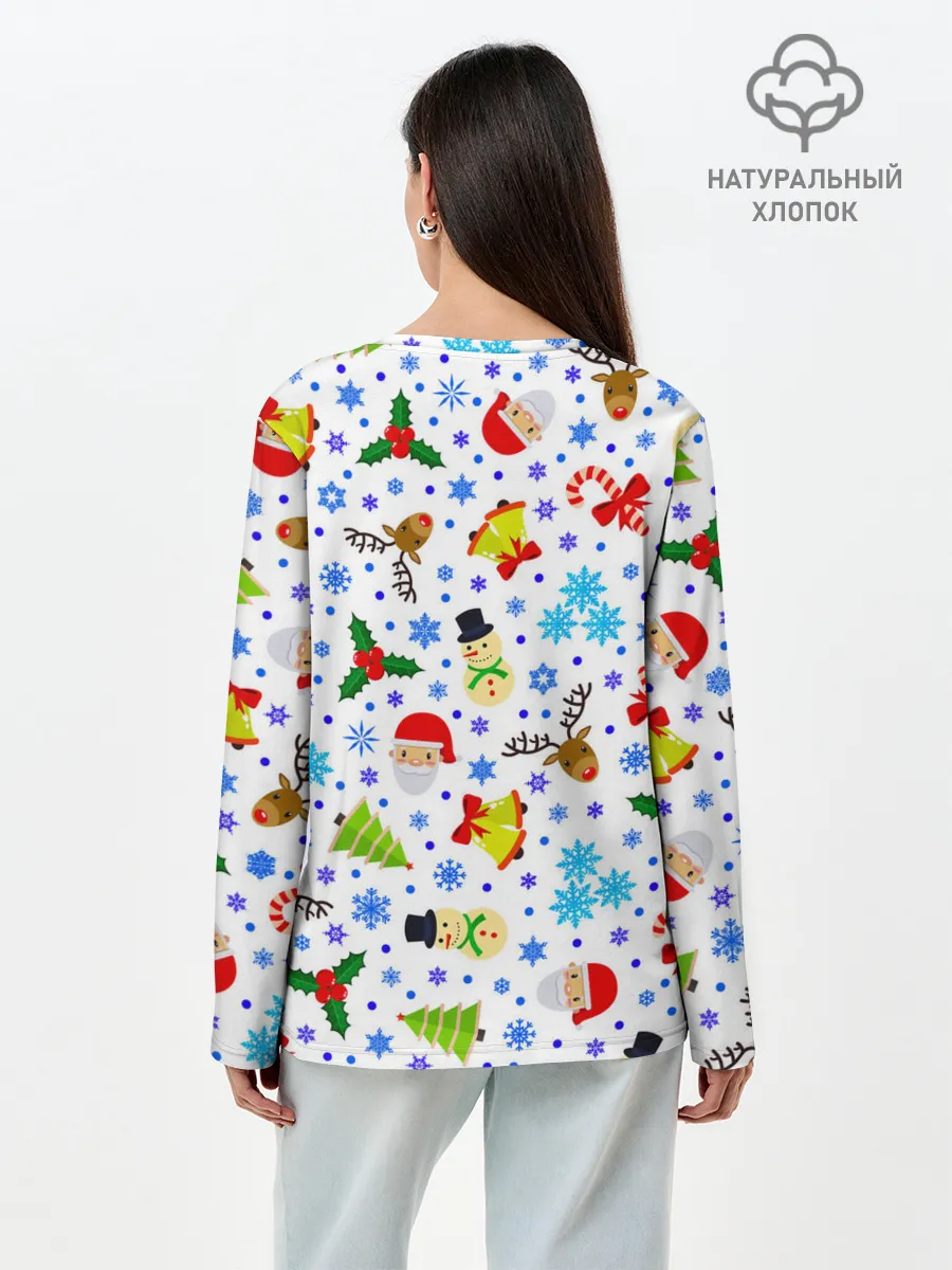Лонгслив женский. Хлопок / Новогодний - Рождественский узор