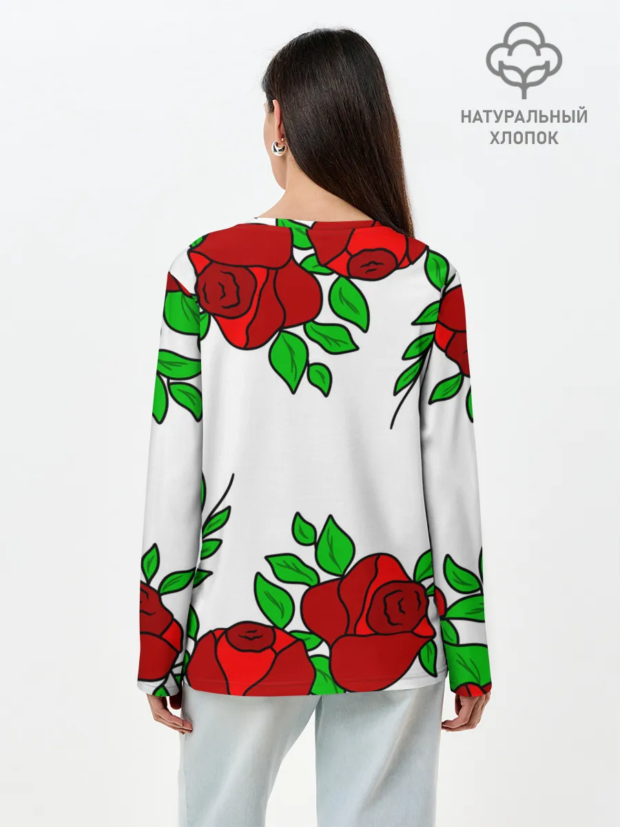 Лонгслив женский. Хлопок / Юлия в розах
