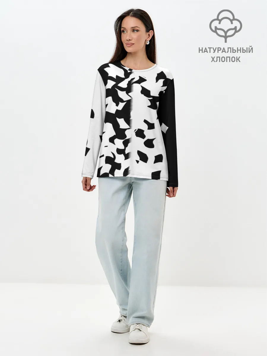 Лонгслив женский. Хлопок / черно-белый камуфляж