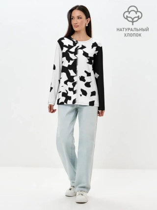Лонгслив женский. Хлопок / черно-белый камуфляж