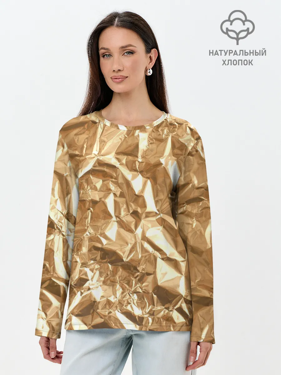 Лонгслив женский. Хлопок / Мятая Фольга