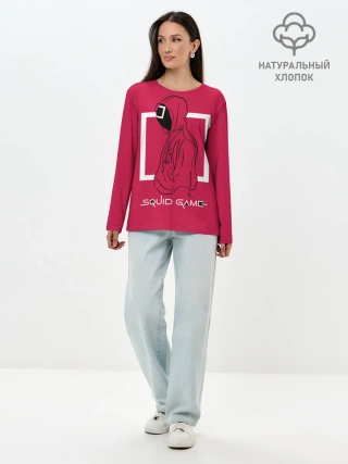 Лонгслив женский. Хлопок / Игра в кальмара: стражник квадрат
