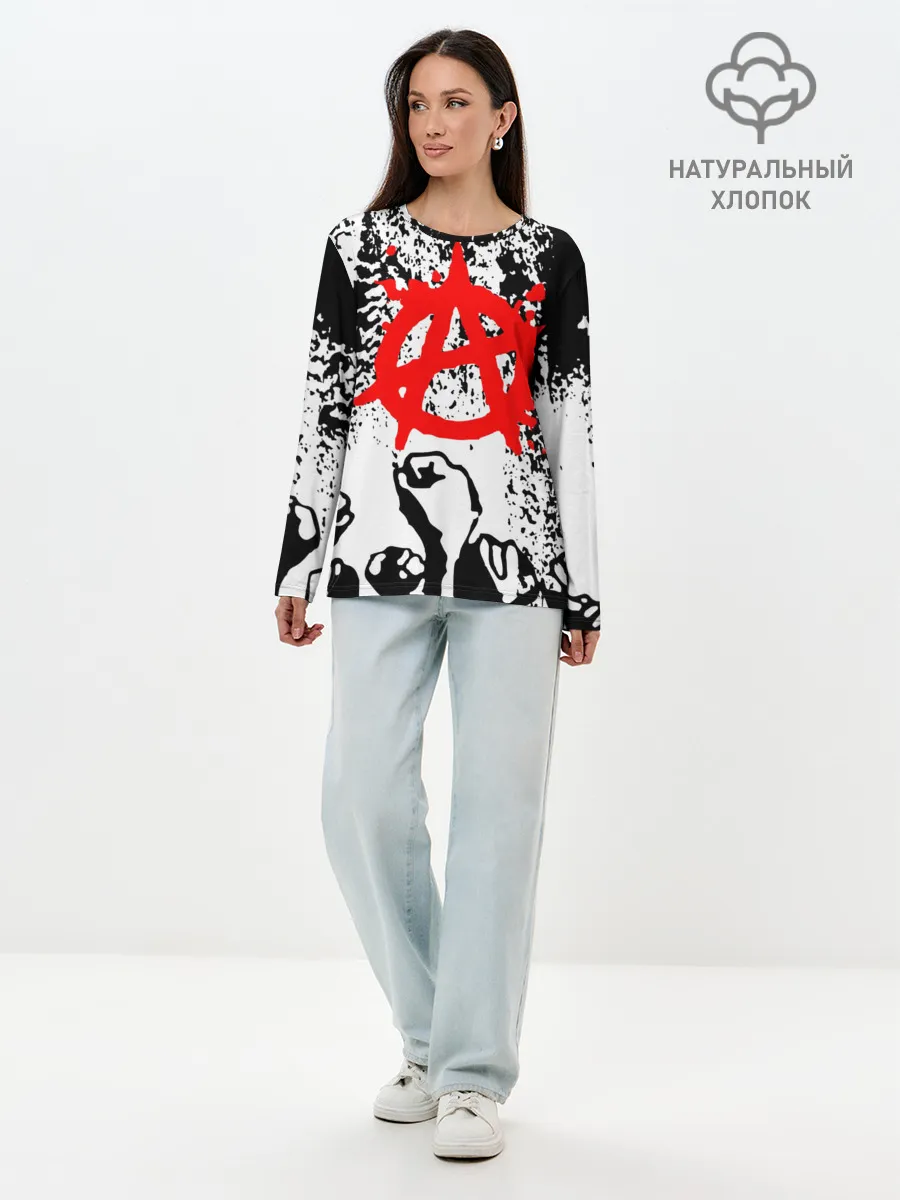 Лонгслив женский. Хлопок / АНАРХИЯ / РЕВОЛЮЦИЯ,