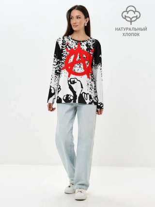 Лонгслив женский. Хлопок / АНАРХИЯ / РЕВОЛЮЦИЯ,