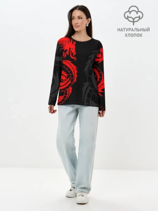 Лонгслив женский. Хлопок / КРАСНЫЙ ДРАКОН ТАТУ / RED DRAGON TATTOO
