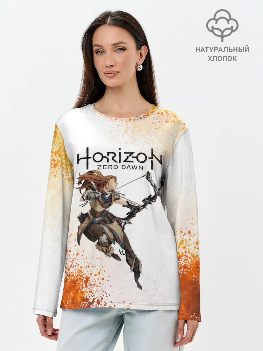 Лонгслив женский. Хлопок / ЭЛОЙ | ГОРИЗОНТ НУЛЕВОЙ РАССВЕТ