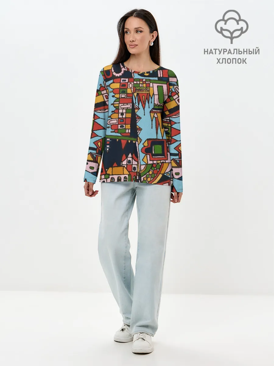 Лонгслив женский. Хлопок / Рождество в Праге