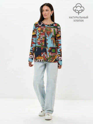 Лонгслив женский. Хлопок / Рождество в Праге