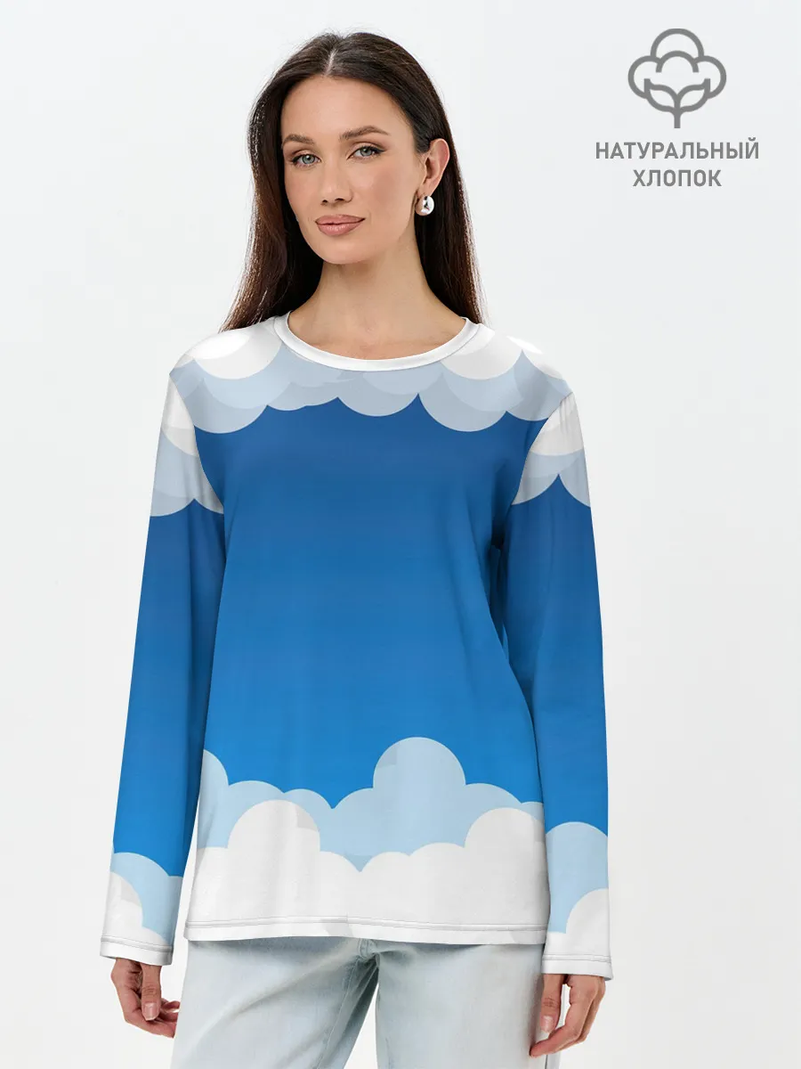 Лонгслив женский. Хлопок / Полёт в облаках
