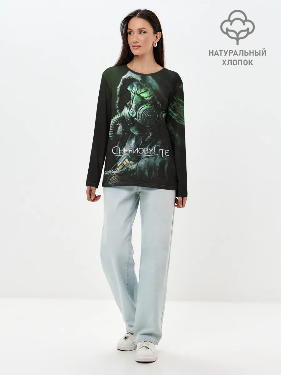 Лонгслив женский. Хлопок / Chernobylite - Черный сталкер