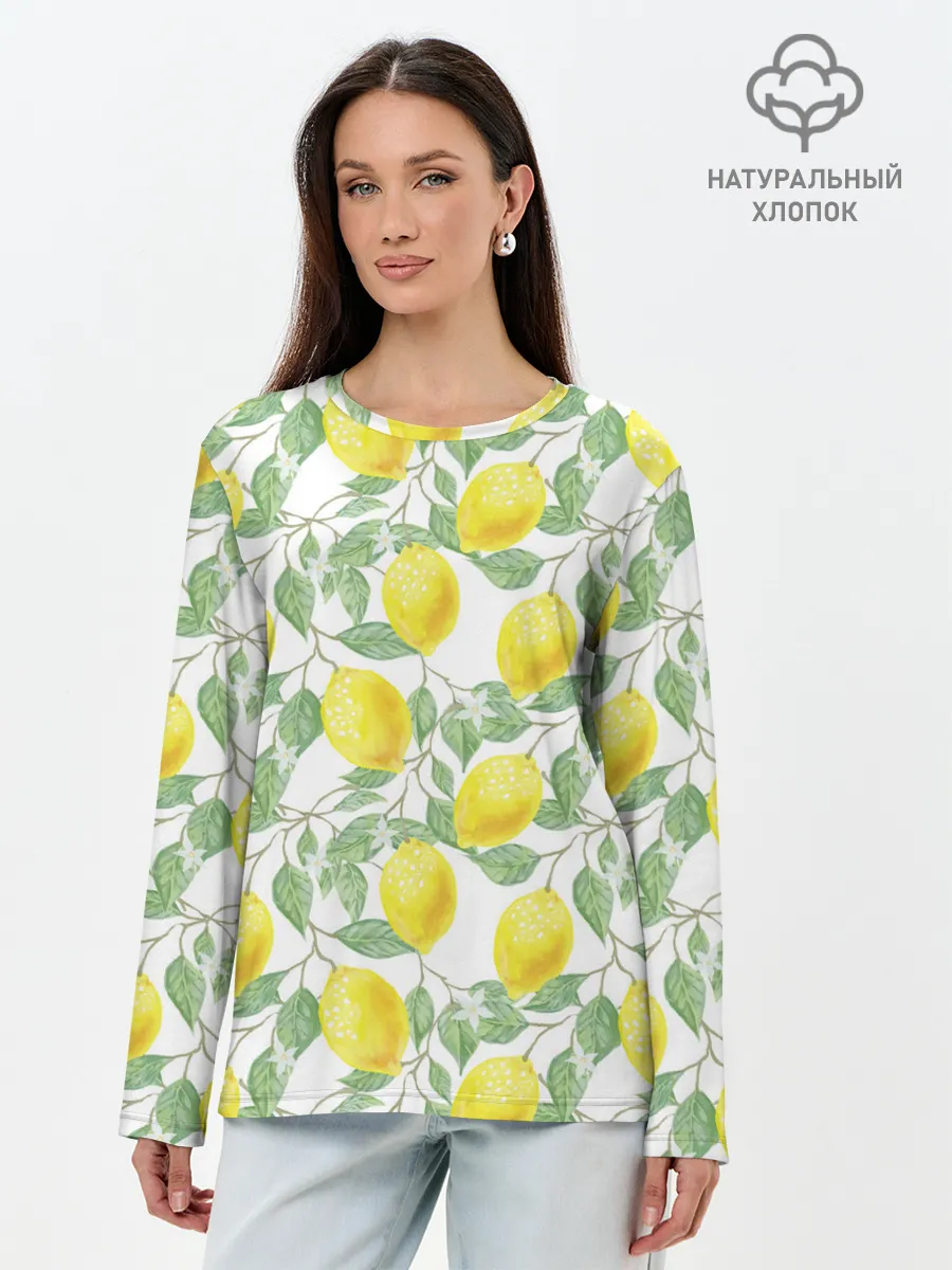 Лонгслив женский. Хлопок / Лимоны 3d