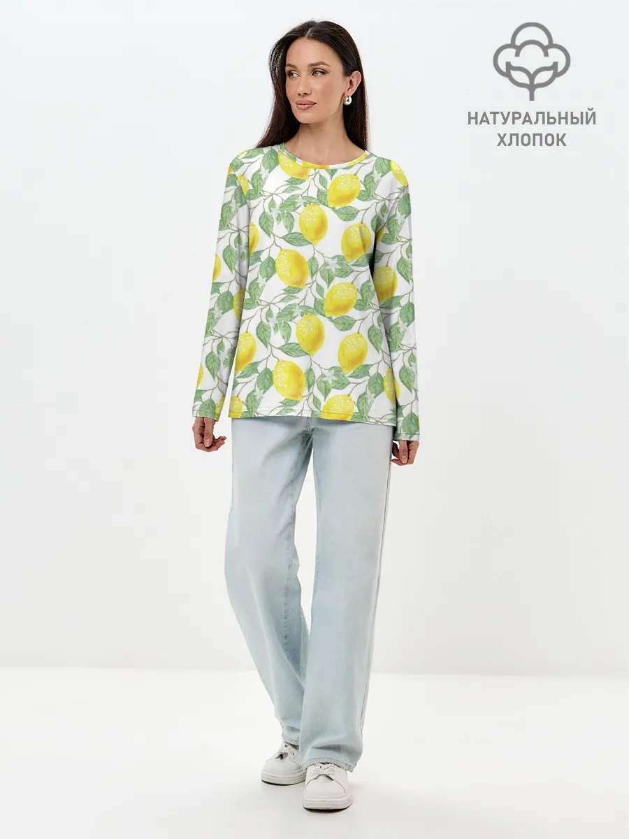 Лонгслив женский. Хлопок / Лимоны 3d