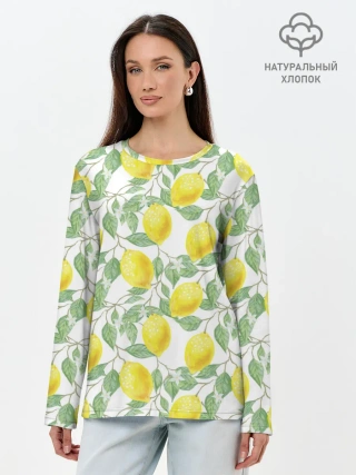 Лонгслив женский. Хлопок / Лимоны 3d