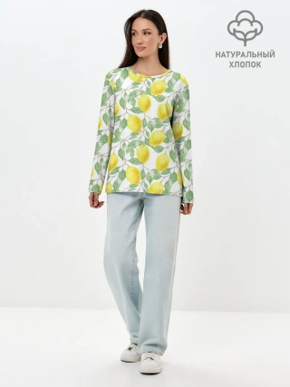 Лонгслив женский. Хлопок / Лимоны 3d
