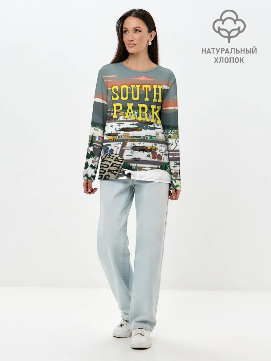 Лонгслив женский. Хлопок / Южный Парк разрушенный город