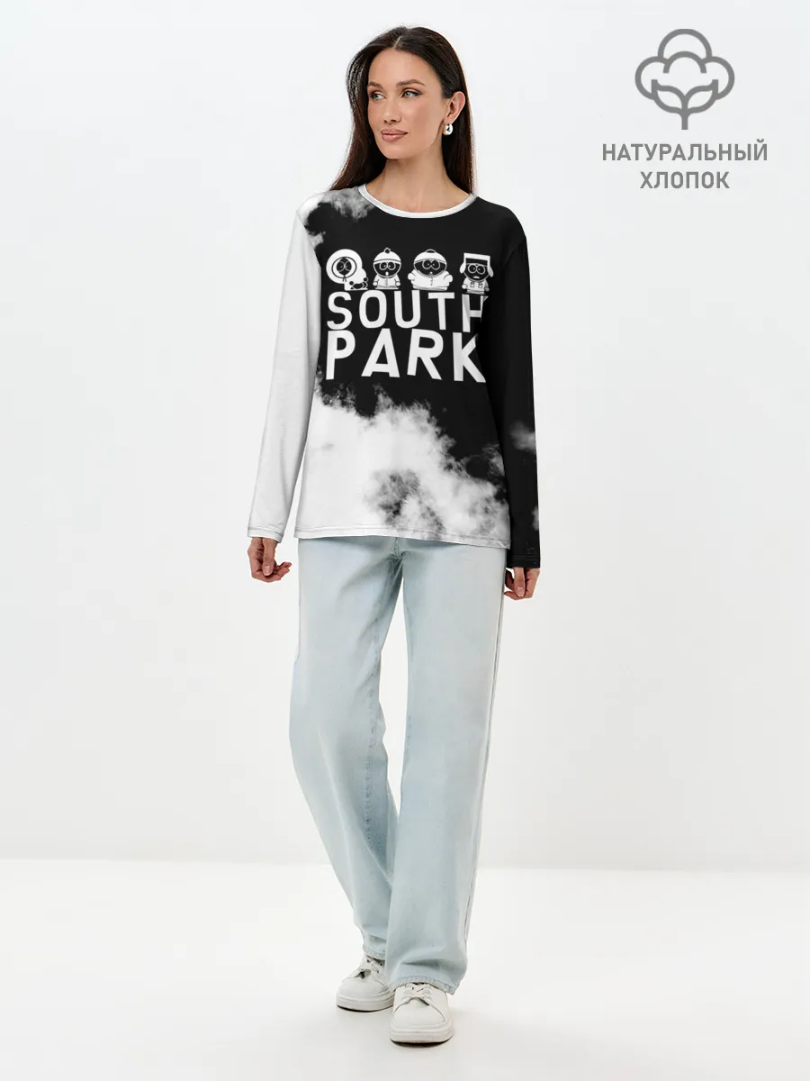 Лонгслив женский. Хлопок / Все пацаны на черном фоне Южный Парк