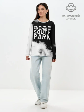 Лонгслив женский. Хлопок / Все пацаны на черном фоне Южный Парк