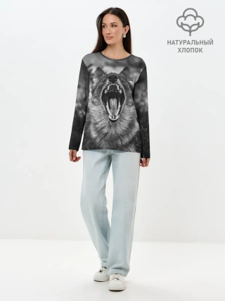 Лонгслив женский. Хлопок / Волчья пасть, зевает