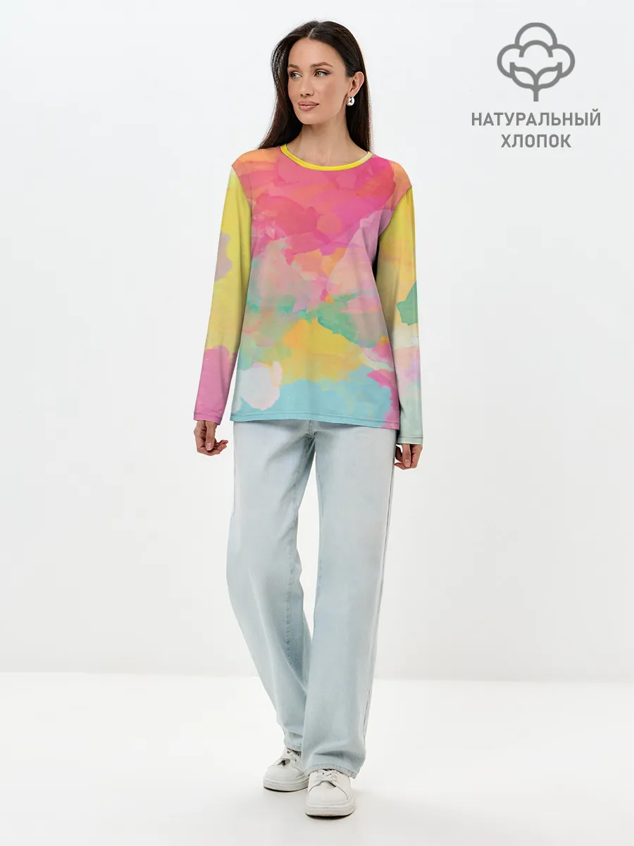 Лонгслив женский. Хлопок / Радужная акварель