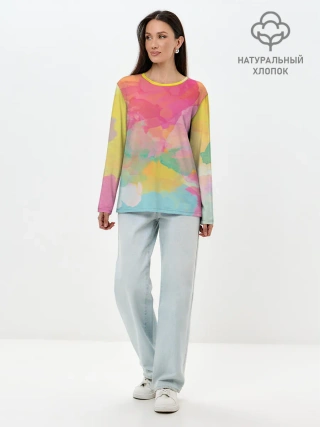 Лонгслив женский. Хлопок / Радужная акварель