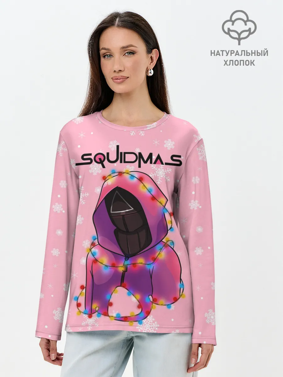 Лонгслив женский. Хлопок / Страж в гирлянде