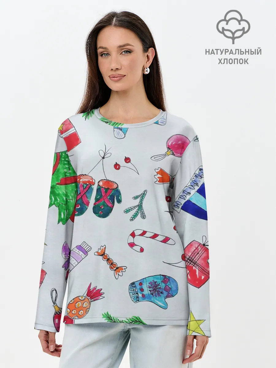 Лонгслив женский. Хлопок / шарики фонарики