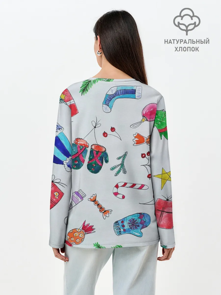 Лонгслив женский. Хлопок / шарики фонарики