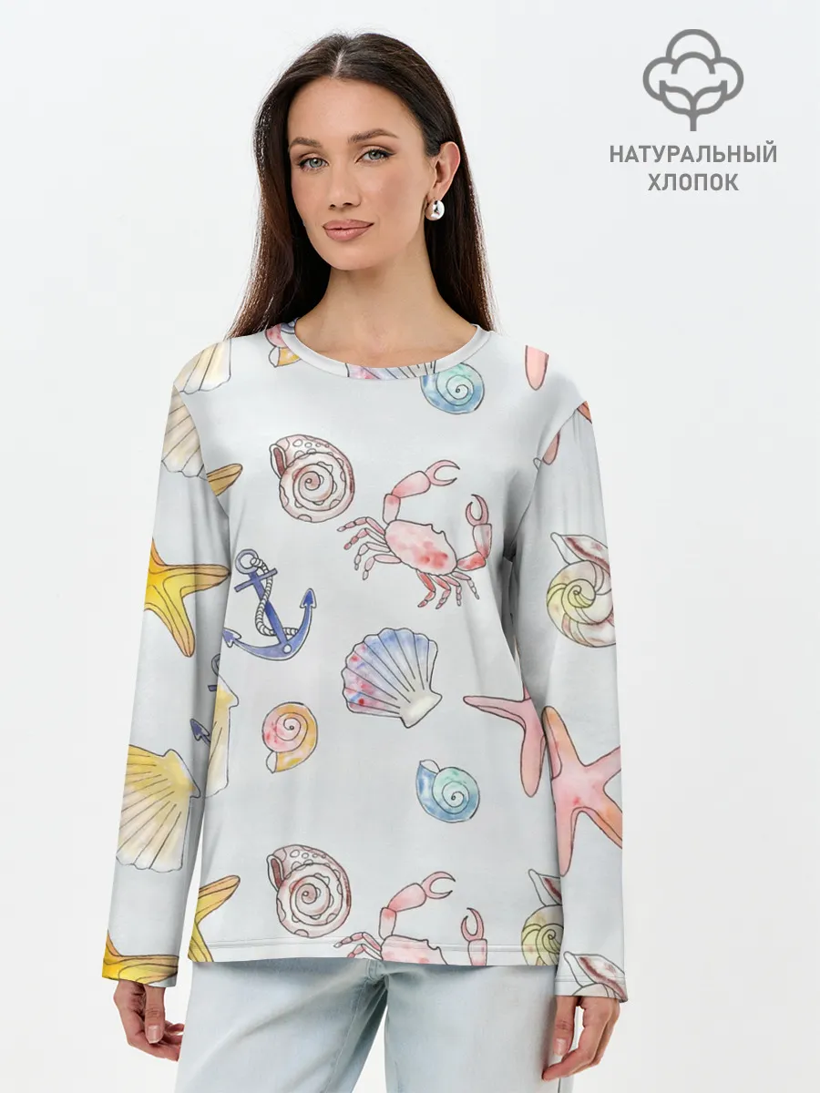 Лонгслив женский. Хлопок / морские ляльки