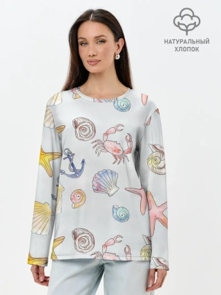Лонгслив женский. Хлопок / морские ляльки