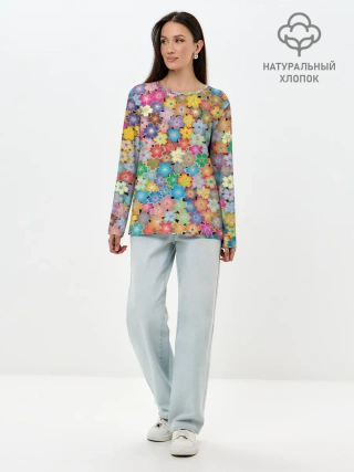 Лонгслив женский. Хлопок / цветы цветочки